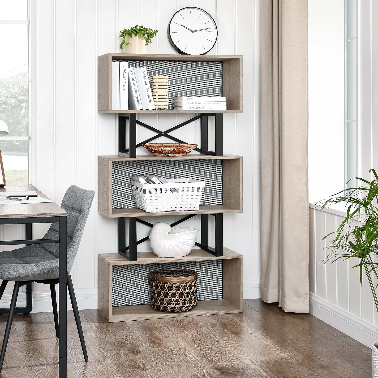 Boekenkast - boekenrek - 80x30x149cm - loftstijl - grijs zwart