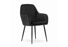 Velvet eetkamerstoel LUGO - met armleuning - zwart