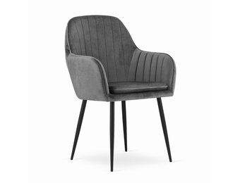 Velvet eetkamerstoel LUGO - met armleuning - donkergrijs