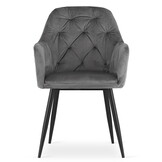 Velvet eetkamerstoel DAKAR - set van 2 - met armleuning - grijs