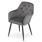 Velvet eetkamerstoel DAKAR - set van 2 - met armleuning - grijs