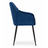 Velvet eetkamerstoel NUGAT - met armleuning - blauw - set van 2