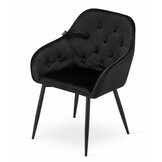 Velvet eetkamerstoel FORIO - met armleuning - set van 2 - zwart