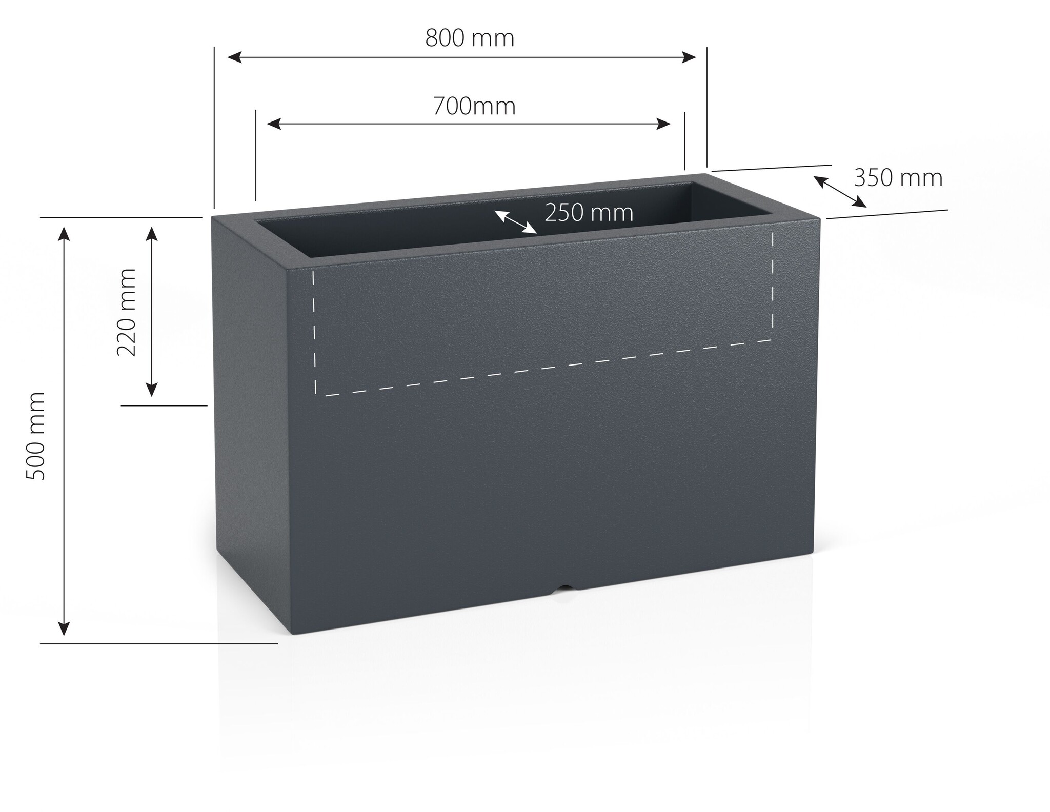 Plantenbak LUNGO MAXI - 80x35x50cm - antraciet