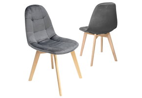 Velvet eetkamerstoel - 45x38x83cm - houten poten - grijs