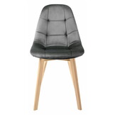 Velvet eetkamerstoel - 45x38x83cm - houten poten - grijs