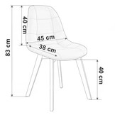 Velvet eetkamerstoel - 45x38x83cm - houten poten - grijs