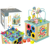 Activiteiten kubus - 19x19x18cm - met vormenstoof & klok - hout