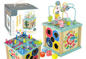 Activiteiten kubus - 19x19x18cm - met vormenstoof & klok - hout