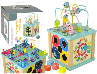 Activiteiten kubus - 19x19x18cm - met vormenstoof & klok - hout