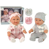 Babypoppen - 30 cm - tweeling - jongen en meisje - grijs en roze