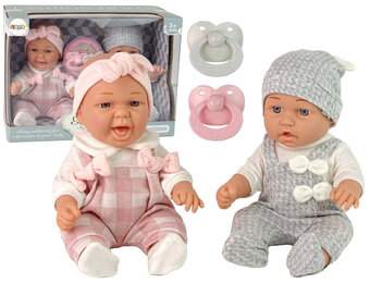 Babypoppen - 30 cm - tweeling - jongen en meisje - grijs en roze