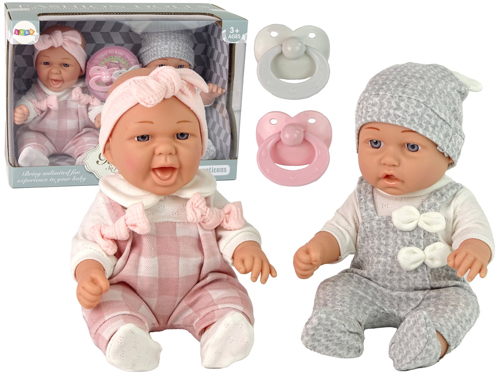 Babypoppen - 30 cm - tweeling - jongen en meisje - grijs en roze