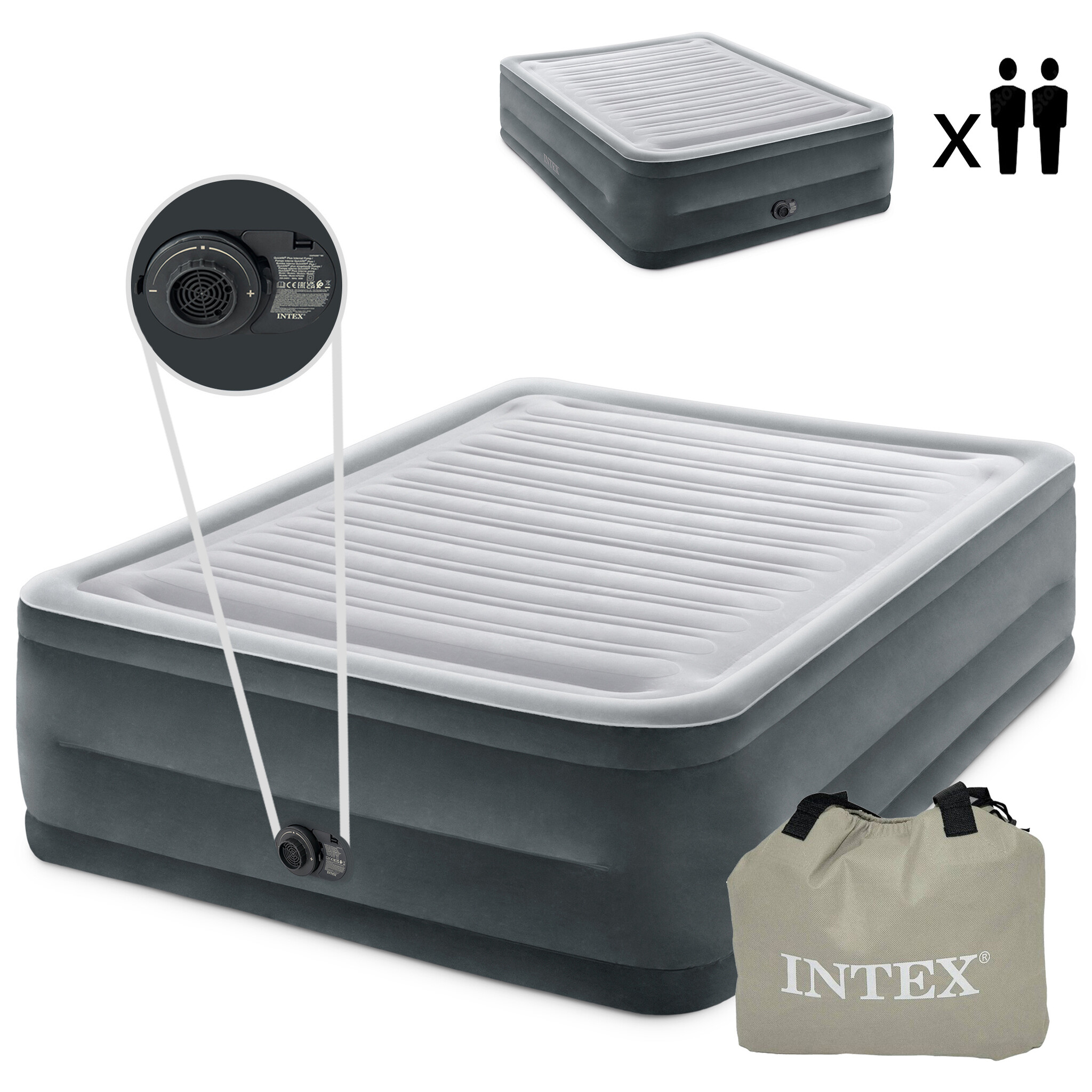 INTEX Luchtbed - 2 persoons - ingebouwde pomp - 203x152x56cm