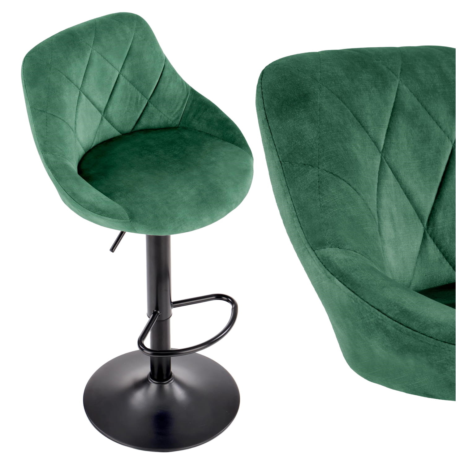 Barkruk velvet - 45x38x83cm - 360 graden draaibaar - donkergroen