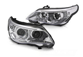 Koplampen geschikt voor BMW E60 E61 03-07 - 3D LED angel eyes - chroom