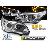 Koplampen geschikt voor BMW E60 E61 03-07 - 3D LED angel eyes - chroom