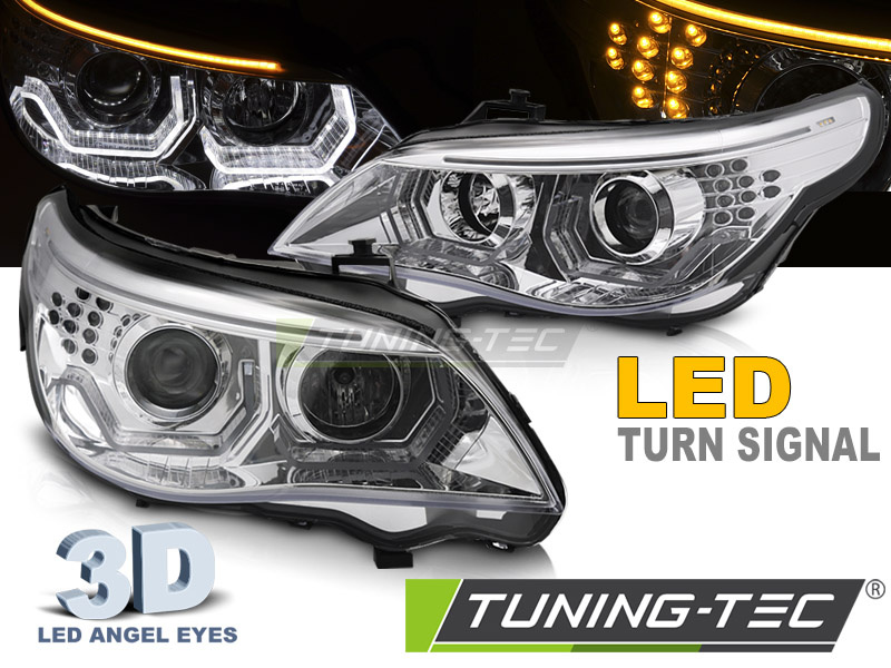 Koplampen BMW E60 E61 03-07 - 3D LED angel eyes - chroom