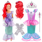 Zeemeermin jurk - maat 120 - met rode pruik en accessoires