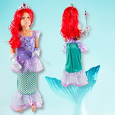 Zeemeermin jurk - maat 120 - met rode pruik en accessoires