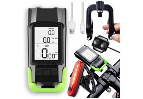 Fietscomputer - met fietslamp en kilometerteller - zwart