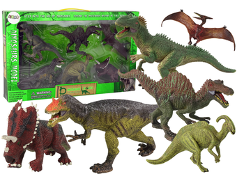 Dinosaurus speelgoed - 26x9x15cm - 6 delig - kunststof - groen bruin