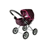 Poppenwagen - 57x35x54cm - zwart met roze stippen