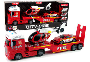 Brandweerauto speelgoed - 62x10x17cm - met helikopter en auto