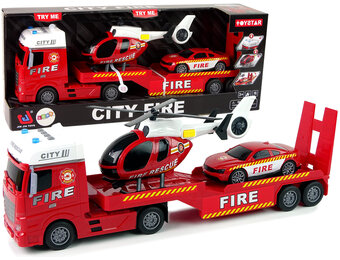 Brandweerauto speelgoed - 62x10x17cm - met helikopter en auto