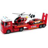 Brandweerauto speelgoed - 62x10x17cm - met helikopter en auto