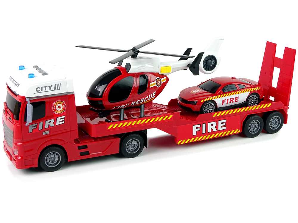 Brandweerauto speelgoed - 62x10x17cm - met helikopter en auto