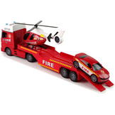Brandweerauto speelgoed - 62x10x17cm - met helikopter en auto