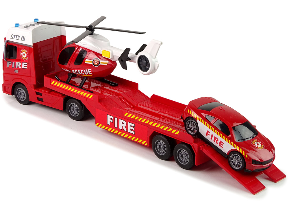 Brandweerauto speelgoed - 62x10x17cm - met helikopter en auto
