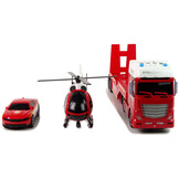 Brandweerauto speelgoed - 62x10x17cm - met helikopter en auto