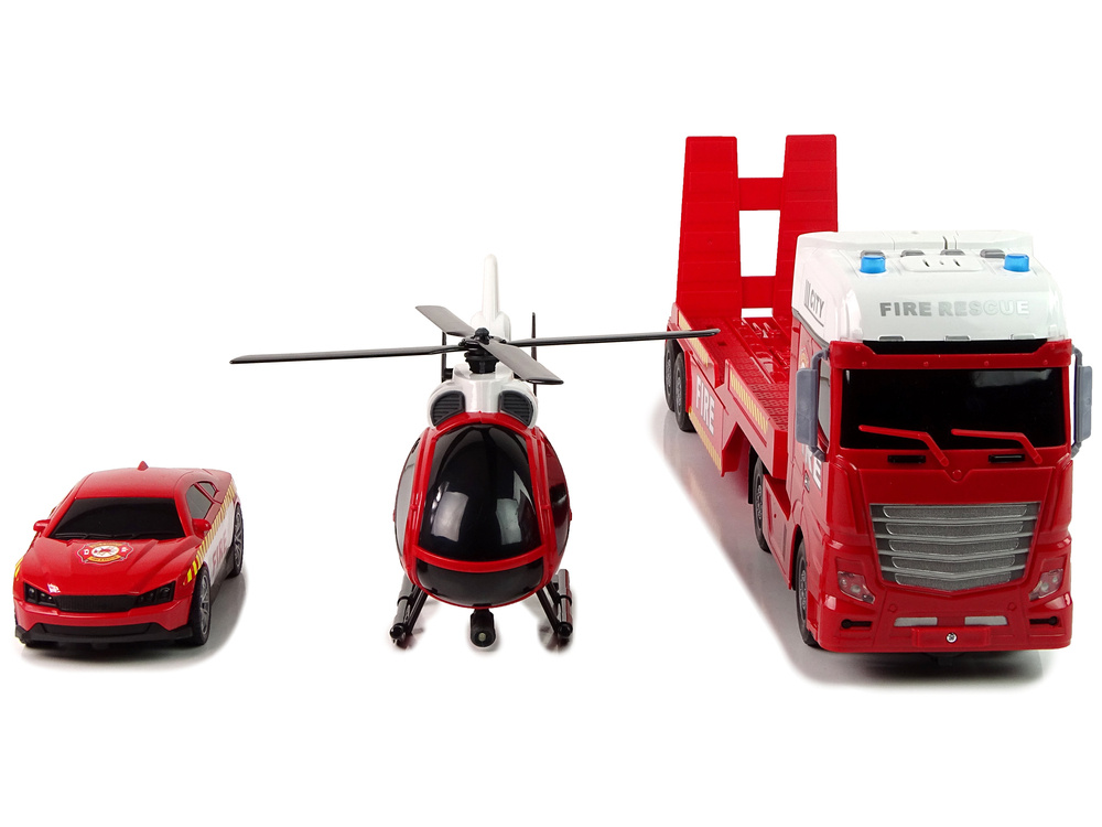 Brandweerauto speelgoed - 62x10x17cm - met helikopter en auto