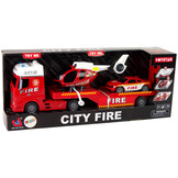 Brandweerauto speelgoed - 62x10x17cm - met helikopter en auto