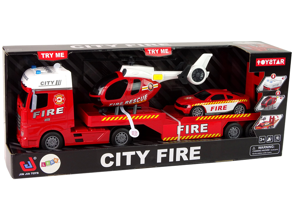 Brandweerauto speelgoed - 62x10x17cm - met helikopter en auto