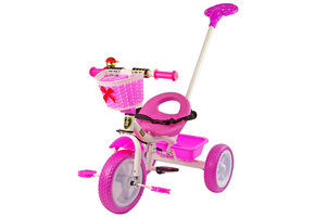 Driewieler met duwstang - 95x48x90cm - met fietsmandje - roze