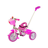 Driewieler met duwstang - 95x48x90cm - met fietsmandje - roze