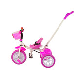 Driewieler met duwstang - 95x48x90cm - met fietsmandje - roze