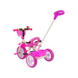 Driewieler met duwstang - 95x48x90cm - met fietsmandje - roze