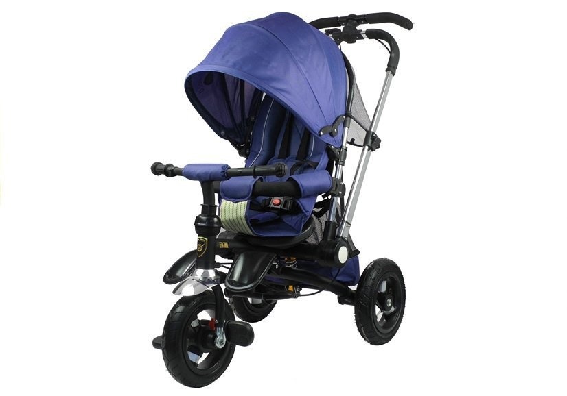 Driewieler met duwstang en zonnekap - 90x60x99cm - marineblauw