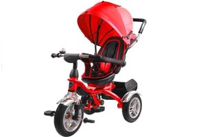 Driewieler met duwstang - en zonnekap - 65x50x105 cm - rood