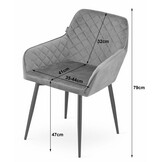 Velvet eetkamerstoel NOLA - met armleuning - set van 2 - grijs