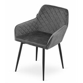 Velvet eetkamerstoel NOLA - met armleuning - set van 2 - grijs