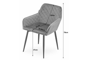 Velvet eetkamerstoel NOLA - met armleuning - set van 2 - zwart