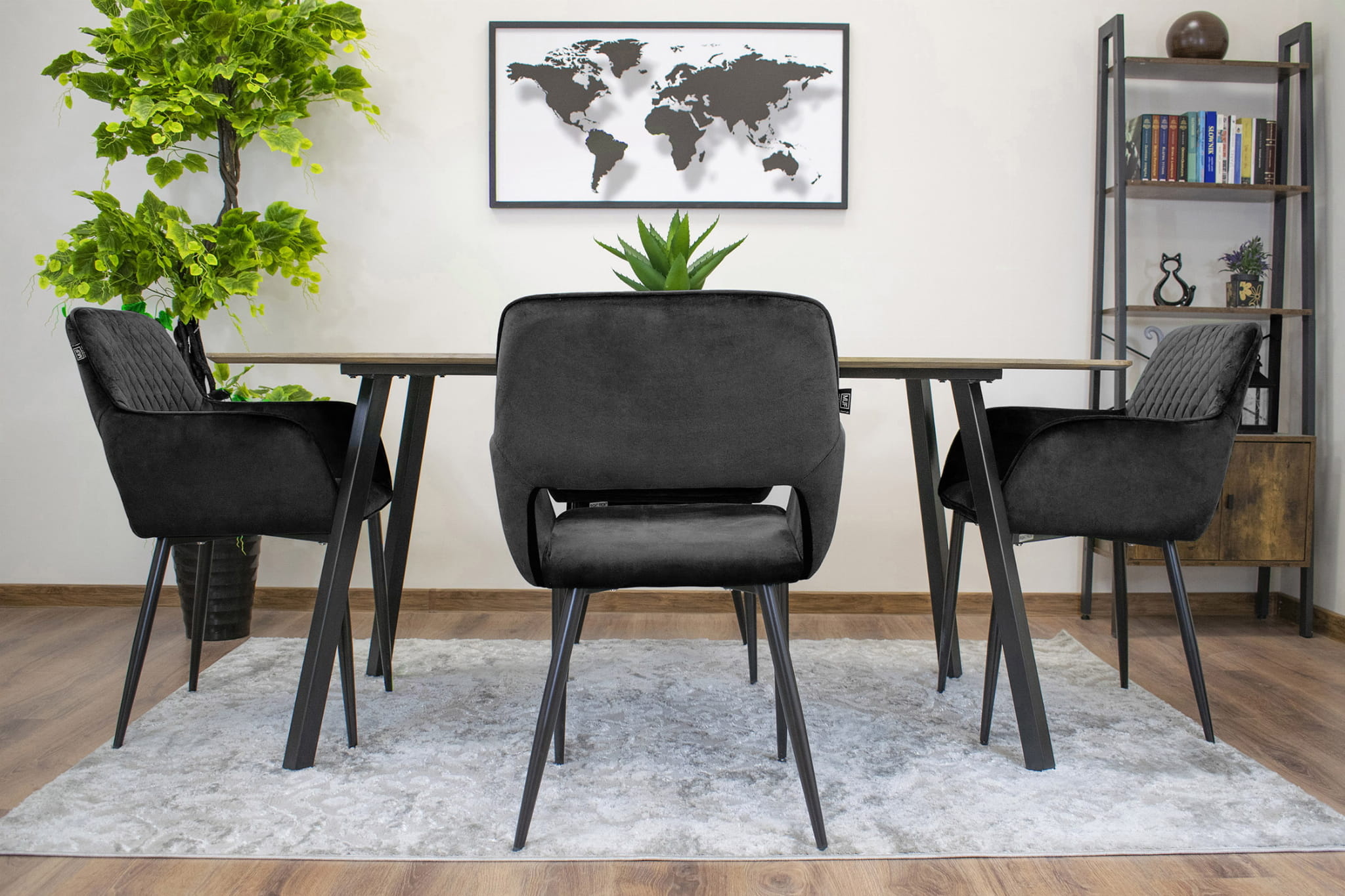 Velvet eetkamerstoel AMALFI - met armleuning - 2 stuks - zwart
