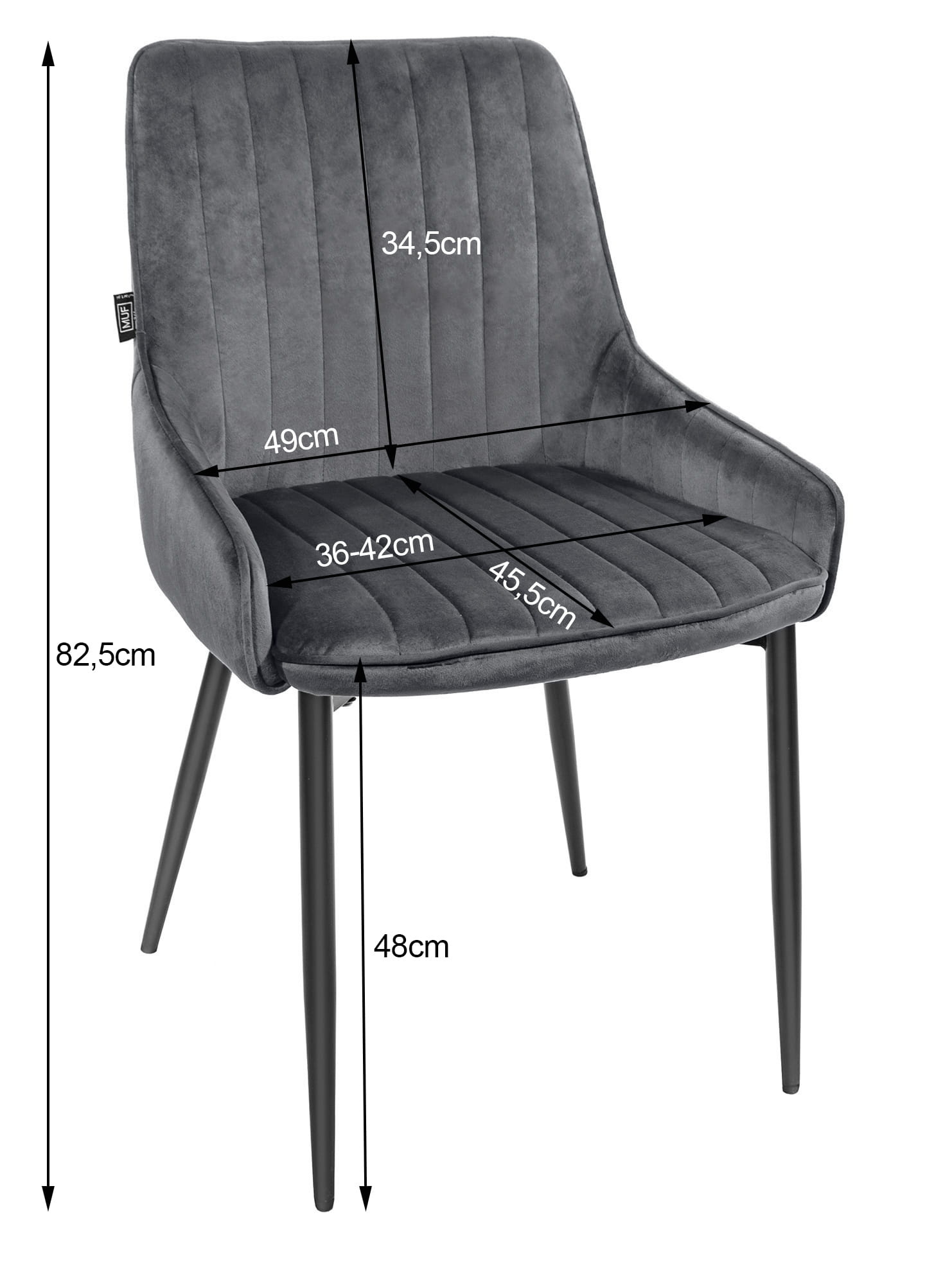 Velvet eetkamerstoel MONZA - set van 2 kuipstoelen - grijs