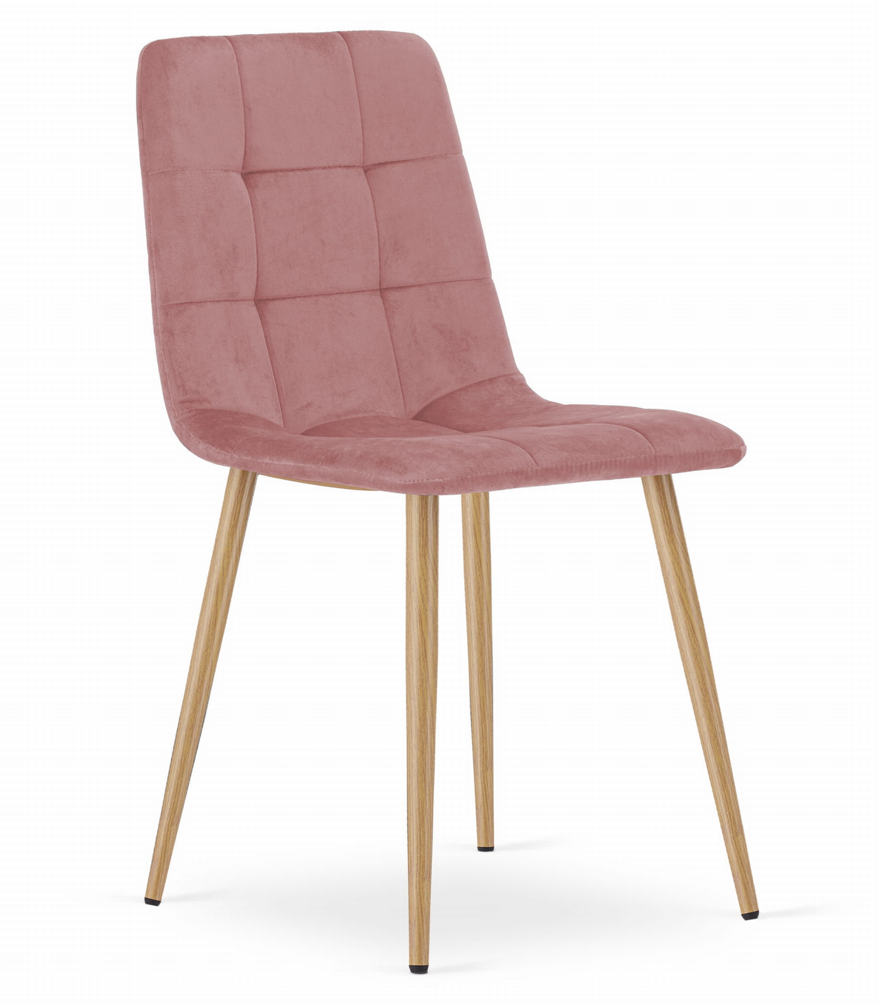 Velvet eetkamerstoel KARA - set van 3 - roze - houtkleur poten