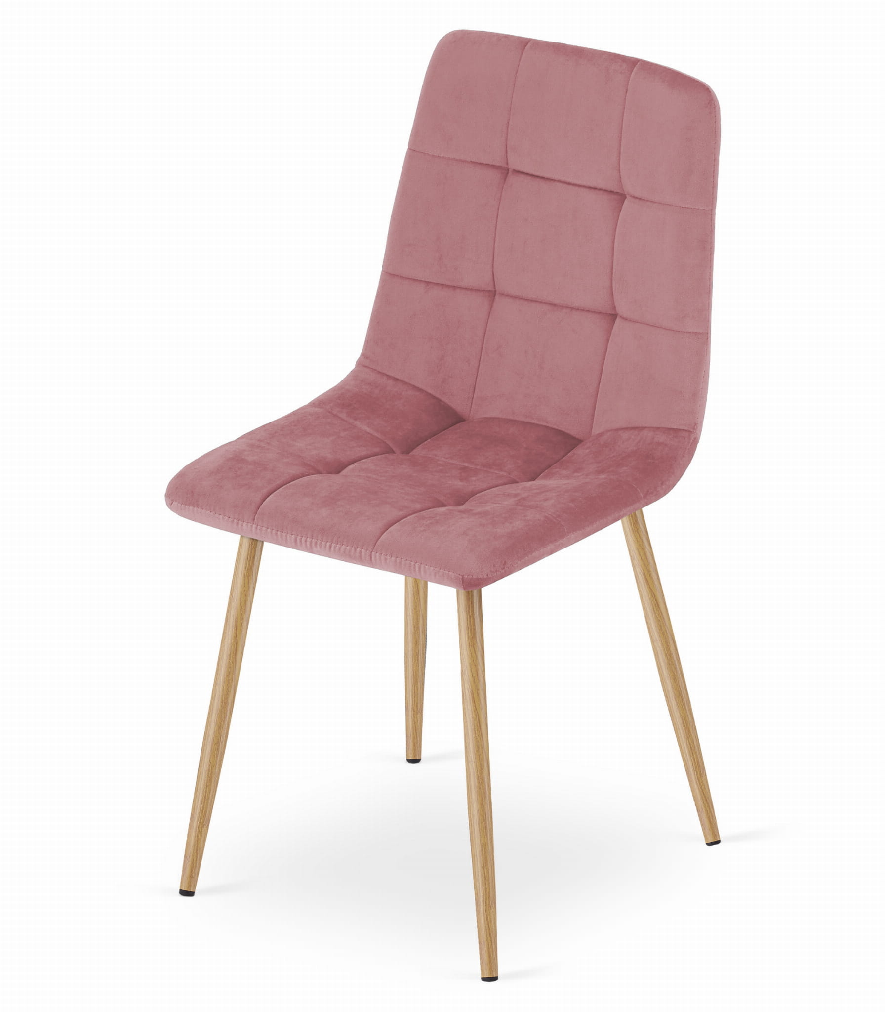 Velvet eetkamerstoel KARA - set van 3 - roze - houtkleur poten